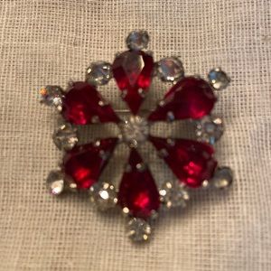 Vintage Czecho Glass Red Brooch